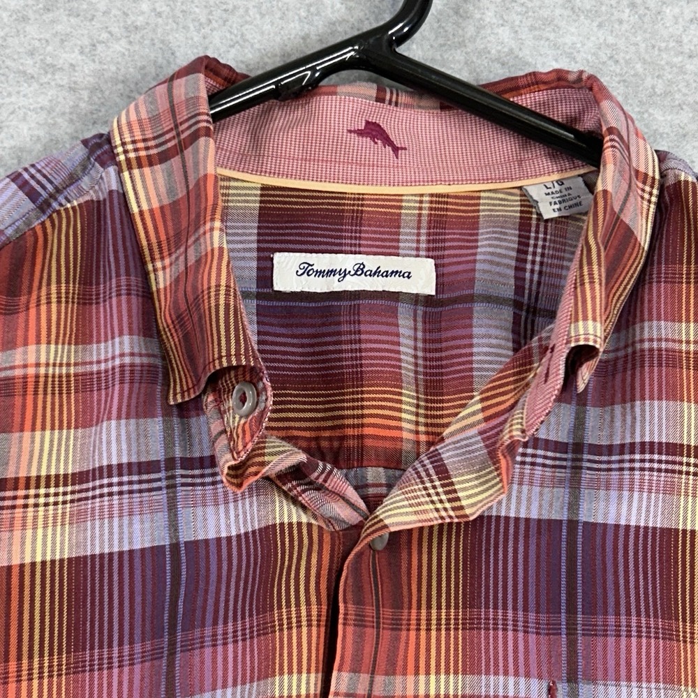 Tommy Bahama Men's Large Plaid Multicolor Button-Up Shirt Cotton Silk Blend
